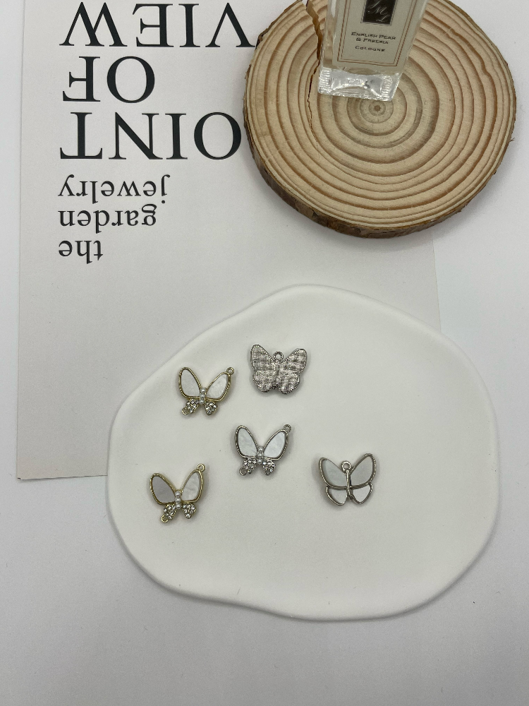 Custom Shell Inlaid Rhinestone Butterfly Alloy Charms Gold Silver for Lingerie Clothing Bag Decor - Image 5