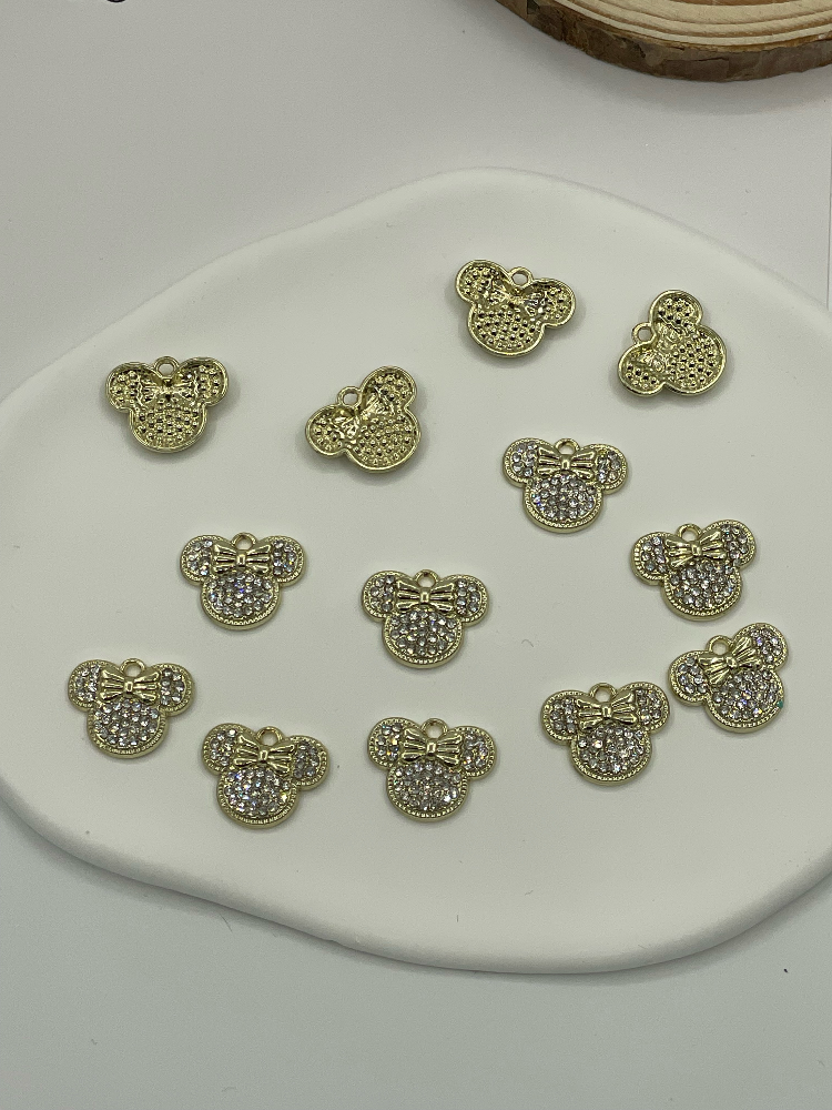 Custom Gold Full Rhinestone Minnie Head Alloy Charms Bow Cartoon Metal Pendants for Clothing Bags Lingerie Decor - Image 2