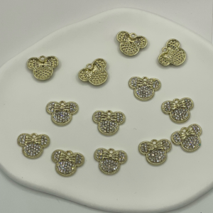Custom Gold Full Rhinestone Minnie Head Alloy Charms Bow Cartoon Metal Pendants for Clothing Bags Lingerie Decor
