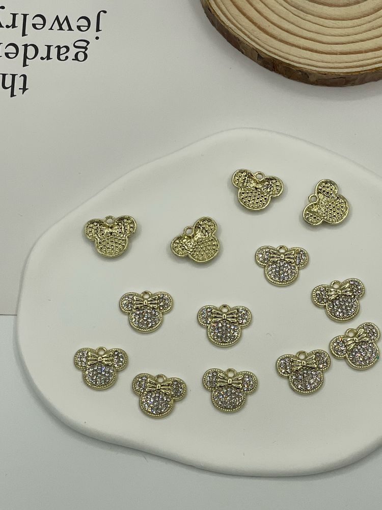 Custom Gold Full Rhinestone Minnie Head Alloy Charms Bow Cartoon Metal Pendants for Clothing Bags Lingerie Decor - Image 3
