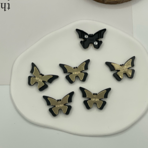 Custom Two-Tone Black Gold Butterfly Metal Connector Charms With Engraved Logo for Lingerie Strap Clothing Decor