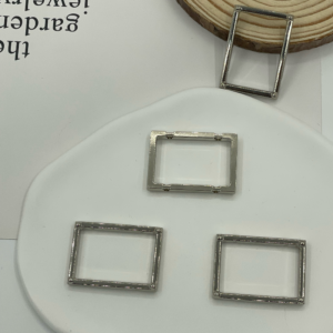 Custom Polished Silver Hollow Rectangle Metal Frame Connector Charms for Lingerie Strap Clothing Decor