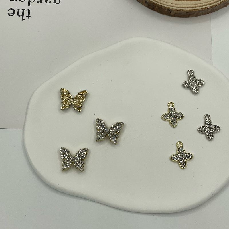 Mixed Rhinestone Butterfly & Four Point Star Alloy Charms Gold Silver for Lingerie Strap Clothing Decor