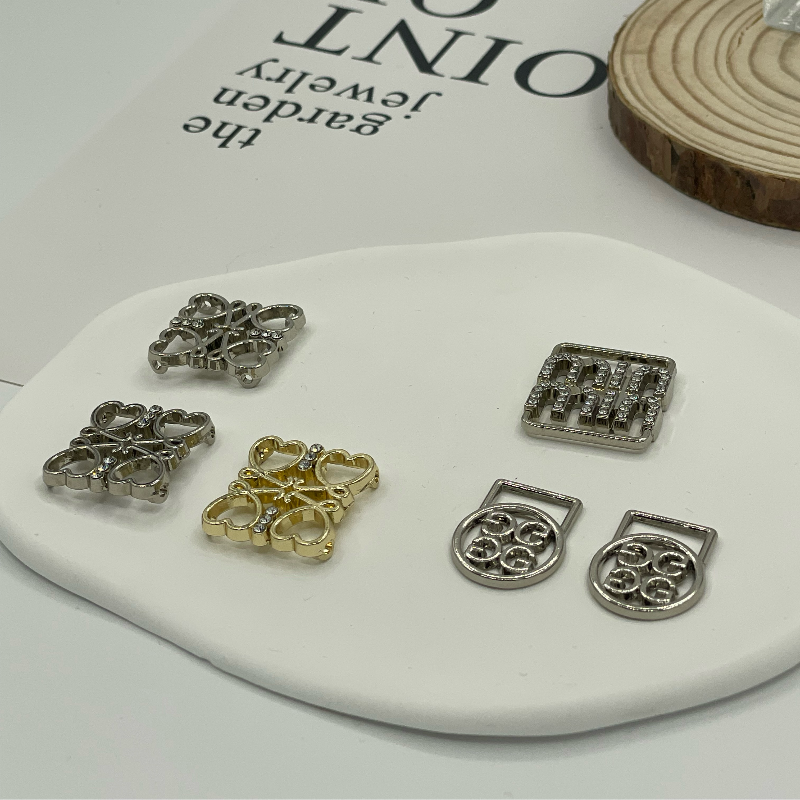 Mixed Square Hollow Metal Charms Four Heart Rhinestone & Letter Logo Square Connectors Gold Silver for Clothing Lingerie Bags Decor - Image 2